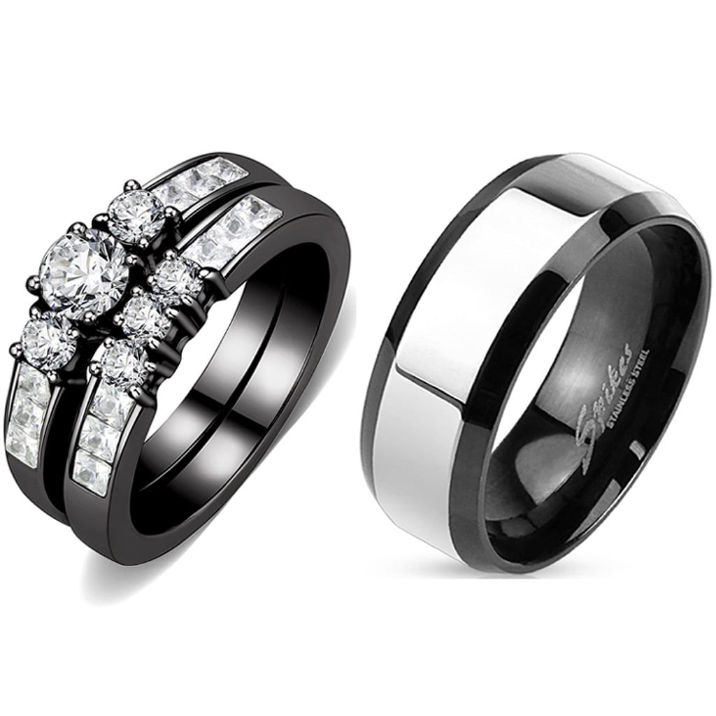 Amazon.com: Meissa 2pcs Couple Rings Sterling Silver for Men and Women  Wedding Simple Couple Bands Size Adjustable Cubic Zirconia Matching Promise  Rings (Set of Two Rings) : Handmade Products